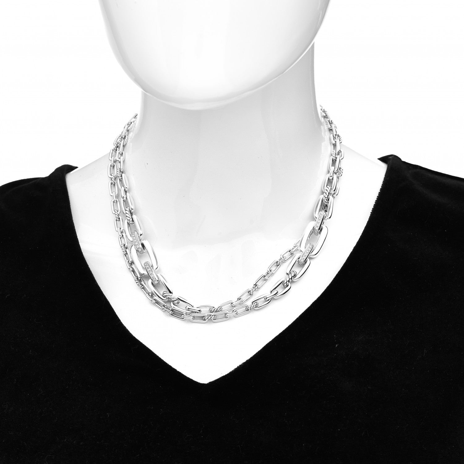 David Yurman Sterling Silver Diamond Wellesley Long Chain Link Necklace 2 of 5