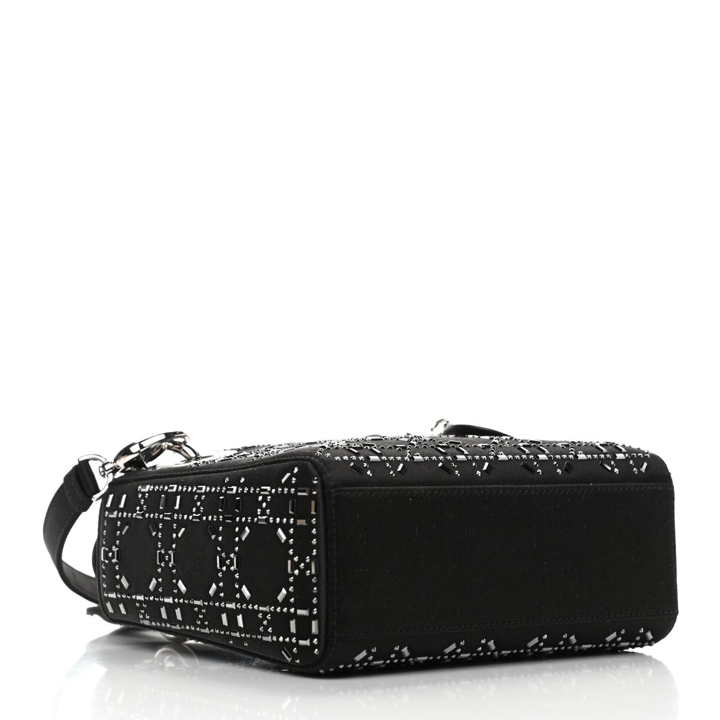 Satin Crystal Cannage Mini Lady Dior Black