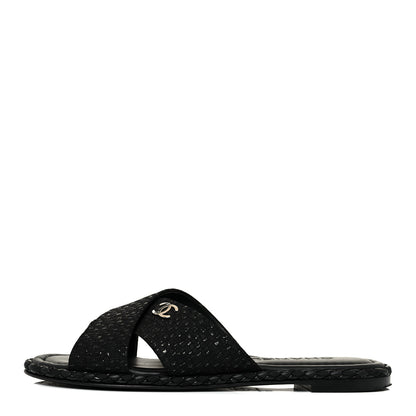 Chanel Fabric Mule Sandals 37 Black 1 of 9