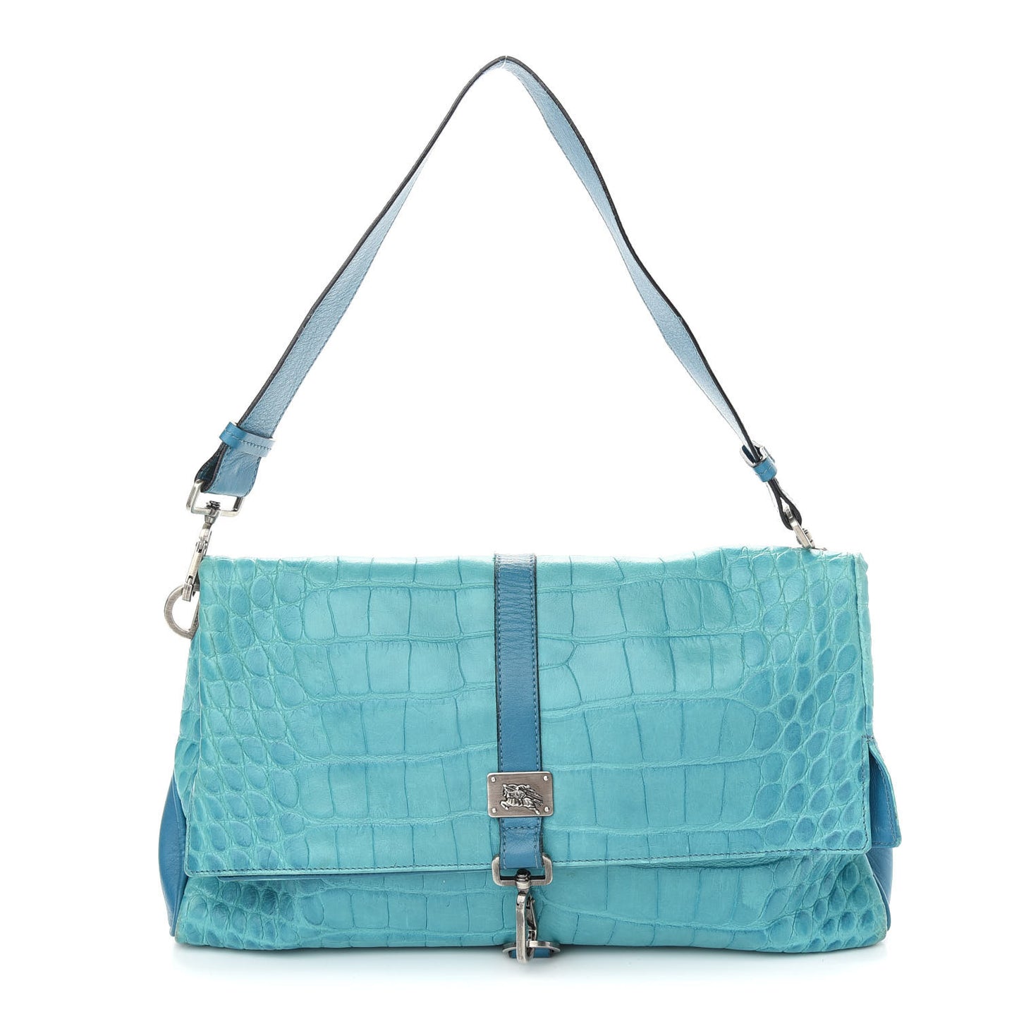 Calfskin Crocodile Embossed Shoulder Bag Blue