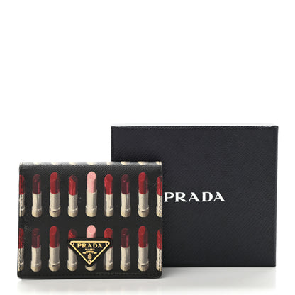 Prada Saffiano Lipstick Print Bi-Fold Wallet Black 8 of 8