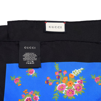 Gucci Silk Floral Print Web Square Scarf Black Blue 3 of 3