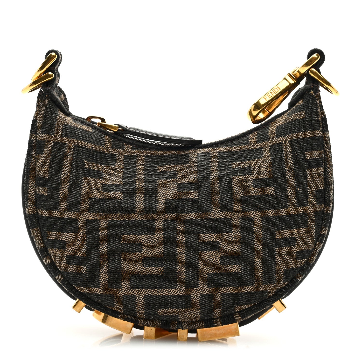 Fendi Fabric Jacquard FF 1974 Nano Fendigraphy Hobo Charm Tobacco Moro 1 of 10