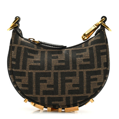 Fendi Fabric Jacquard FF 1974 Nano Fendigraphy Hobo Charm Tobacco Moro 1 of 10