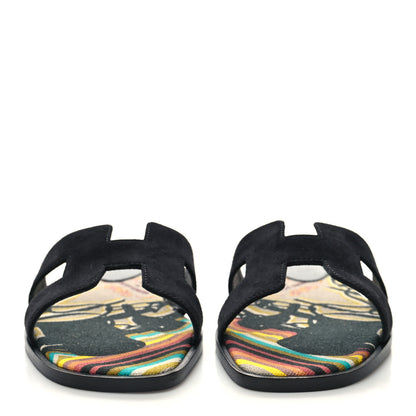 Hermes Suede Goatskin Oran Sandals 35.5 Black 2 of 9