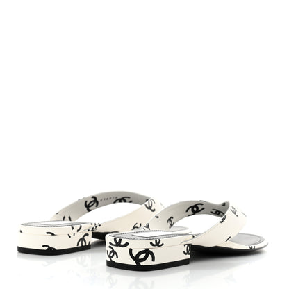 Chanel Lambskin Printed CC Thong Sandals 39 White Black 4 of 9