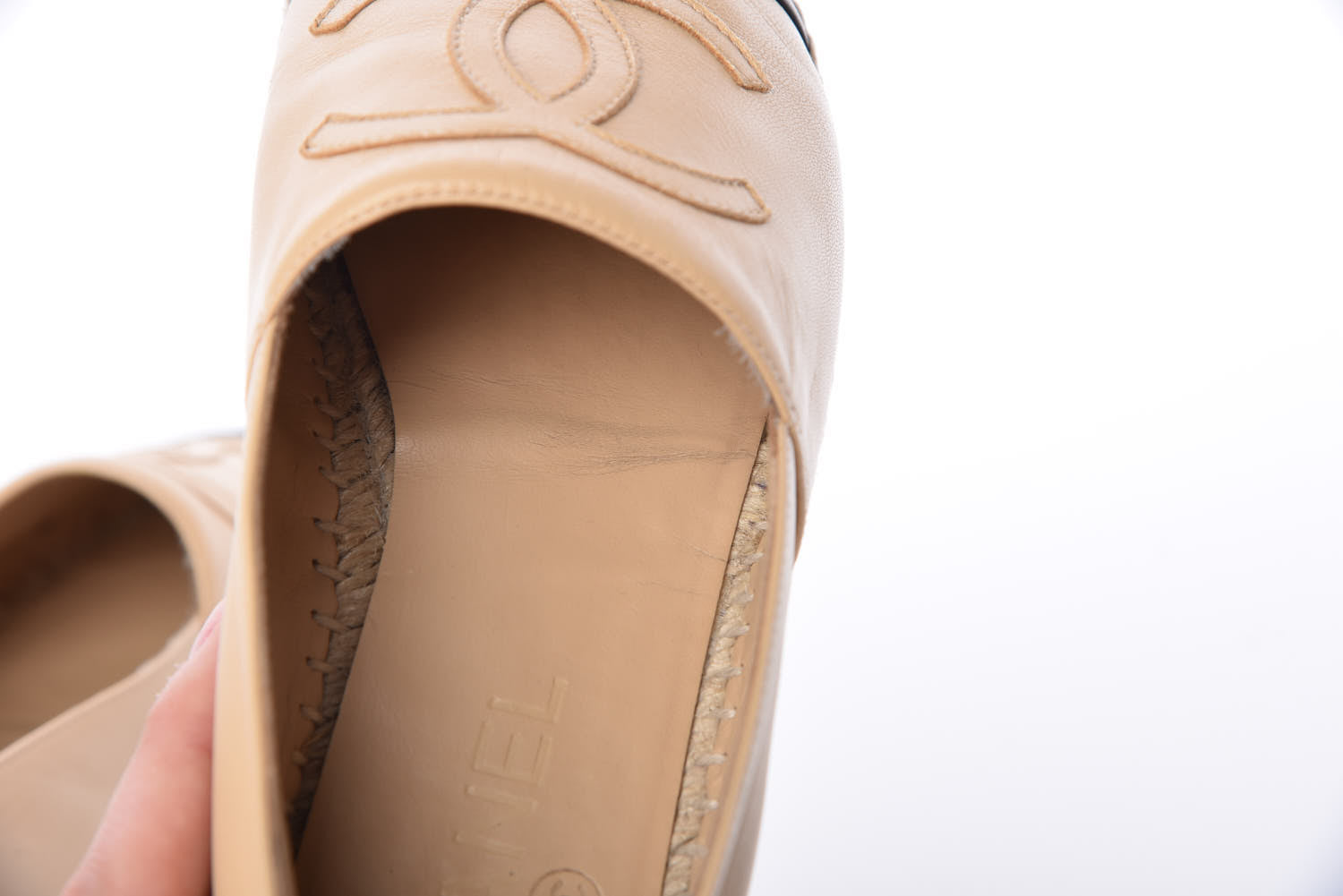 Chanel Lambskin CC Espadrilles 35 Beige Black 17 of 18