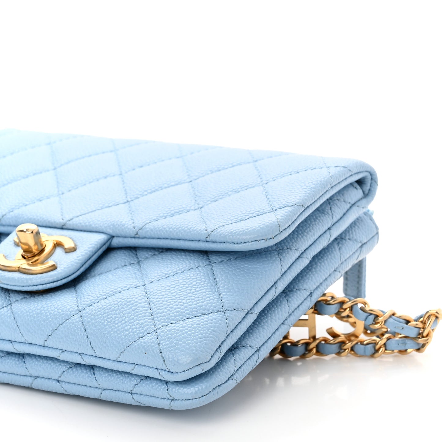 Shiny Caviar Pick Me Up Flap Belt Bag Light Blue