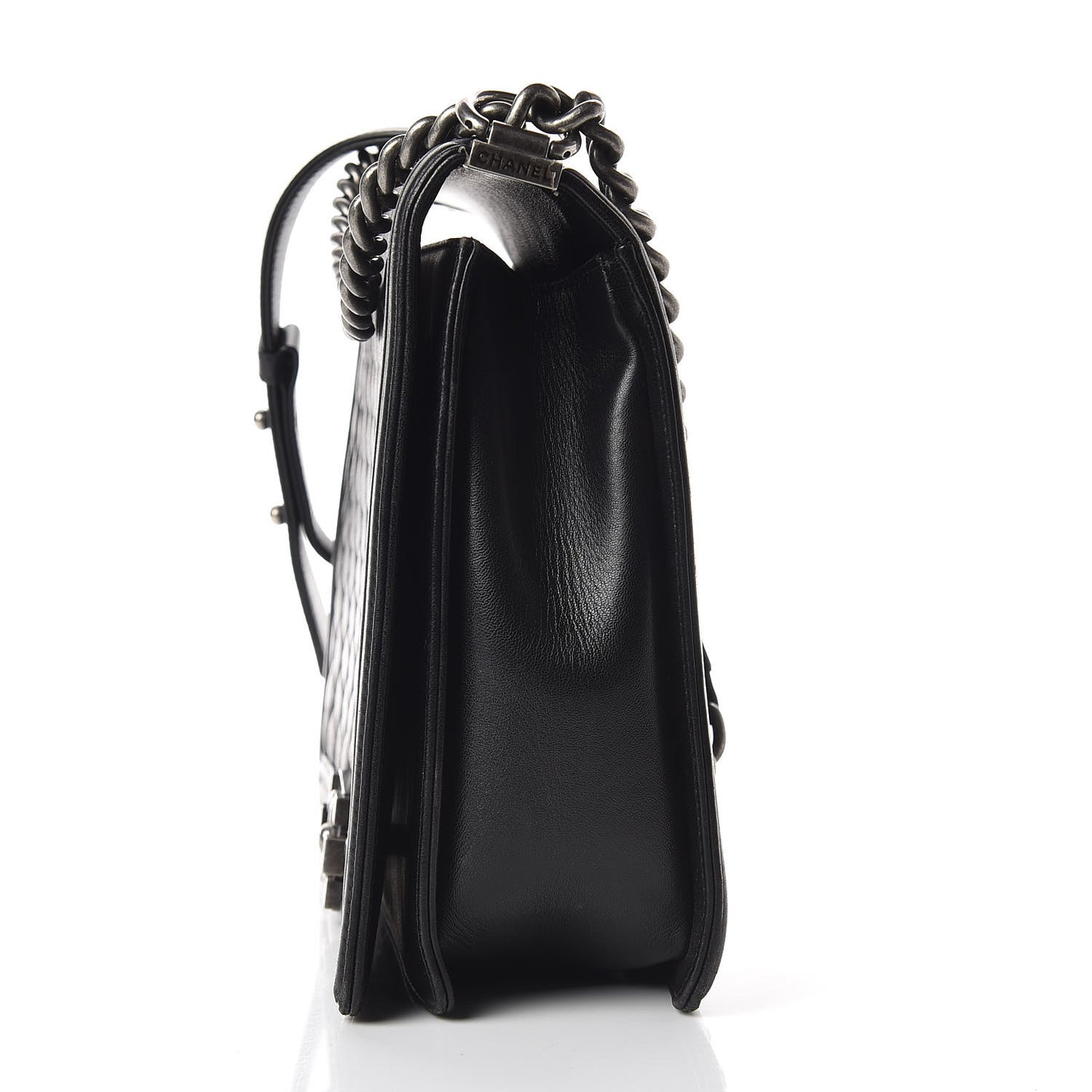 Lambskin Quilted Large Boy Flap Black