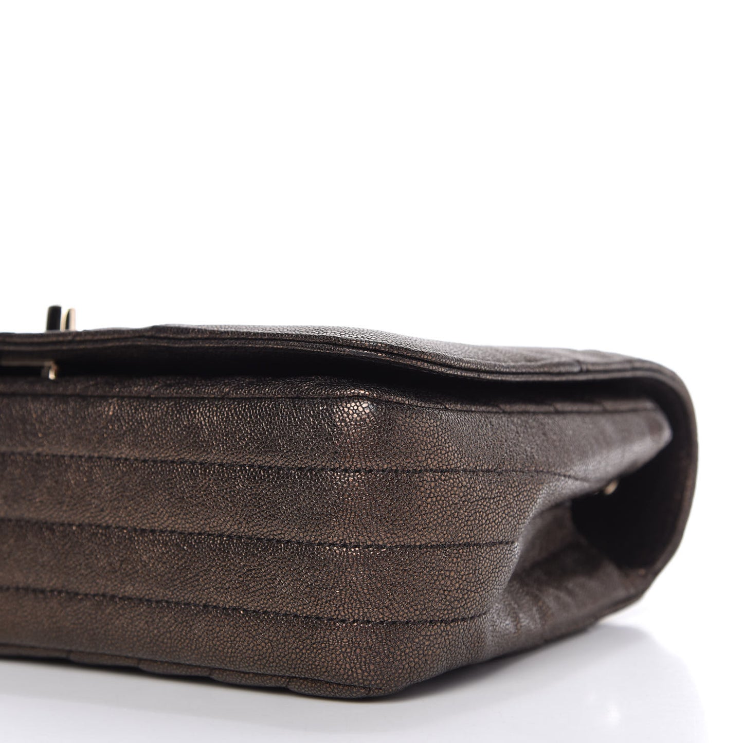 Metallic Caviar Chevron Quilted Medium Statement Flap Bronze