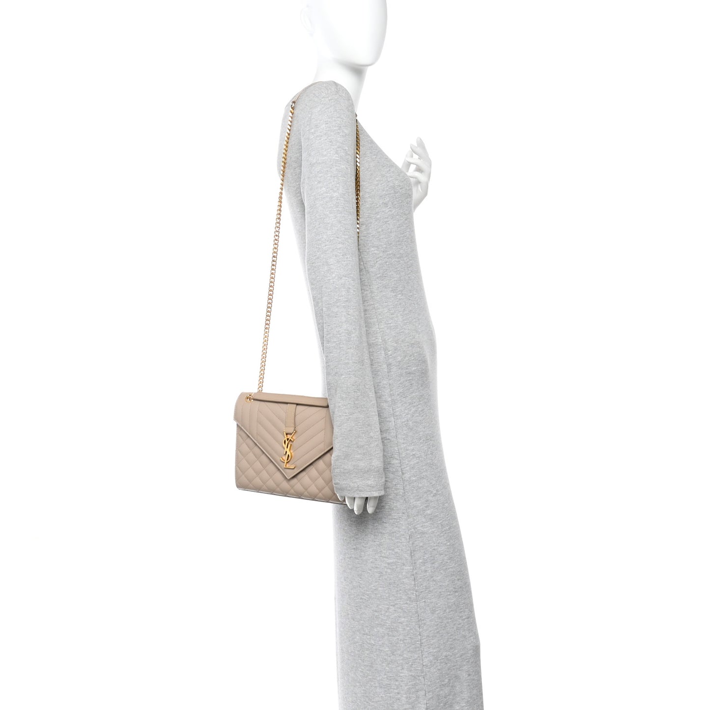Grain De Poudre Textured Mixed Matelasse Medium Triquilt Monogram Satchel Dark Beige