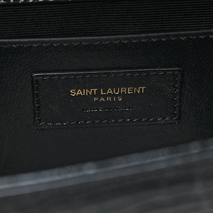 Saint Laurent Calfskin Crocodile Embossed Medium Classic Monogram Kate Tassel Satchel Black 6 of 10