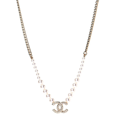 Chanel Pearl Crystal Chain CC Necklace Gold 1 of 4