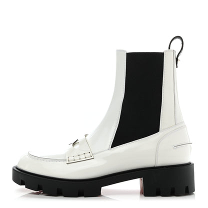Christian Louboutin Patent Montezu Lug Chelsea Boots 40 White 1 of 8