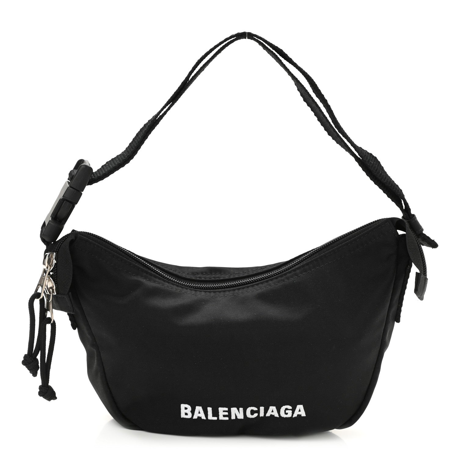 Balenciaga Recycled Sport Nylon Logo Embroidered Wheel Sling Bag Black White 1 of 9