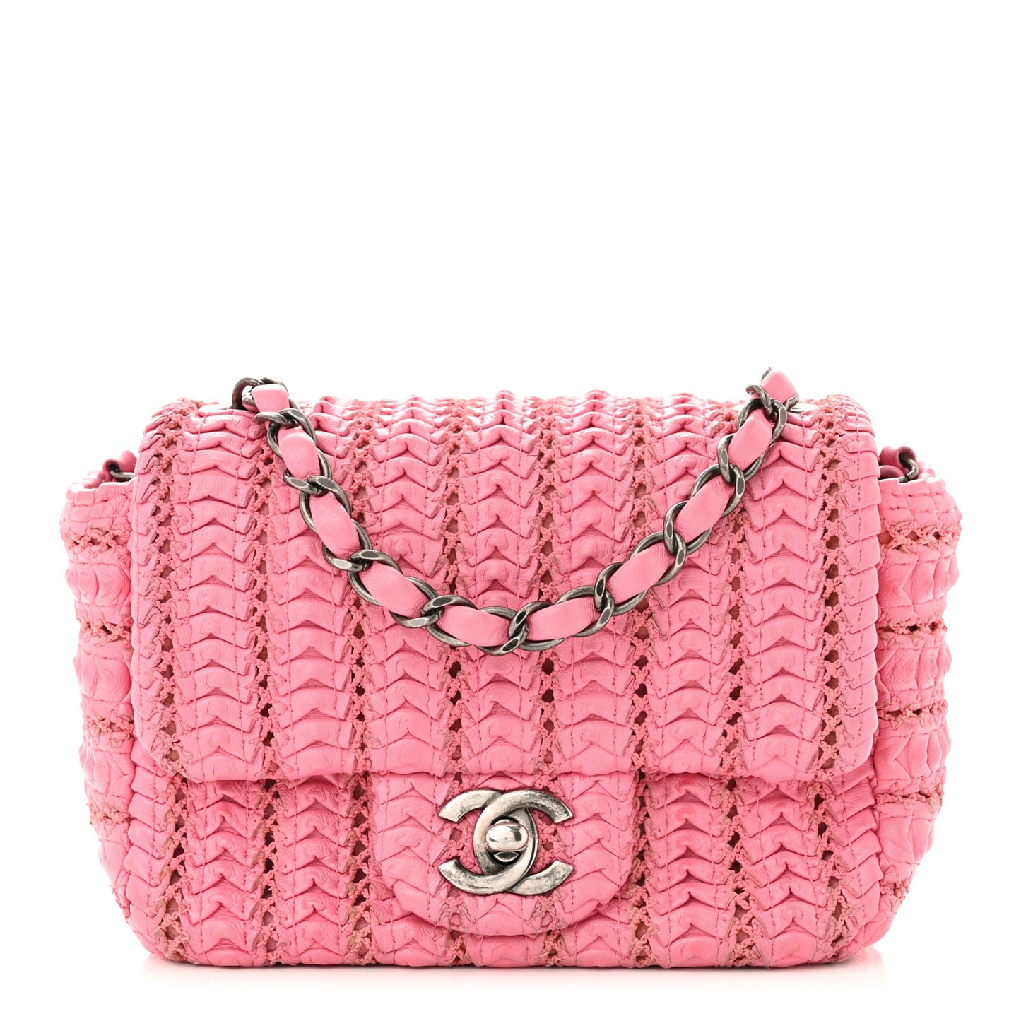 Lambskin Crochet Embroidered Mini Flap Pink