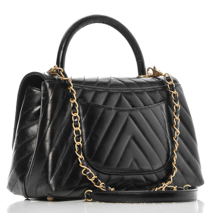 Chanel Calfskin Lizard Chevron Quilted Small Coco Handle Flap Black 3 of 9