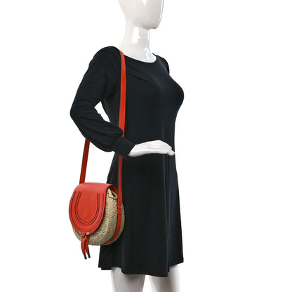 Chloe Raffia Calfskin Marcie Basket Small Marcie Round Crossbody Bag Orange Fizz 2 of 9