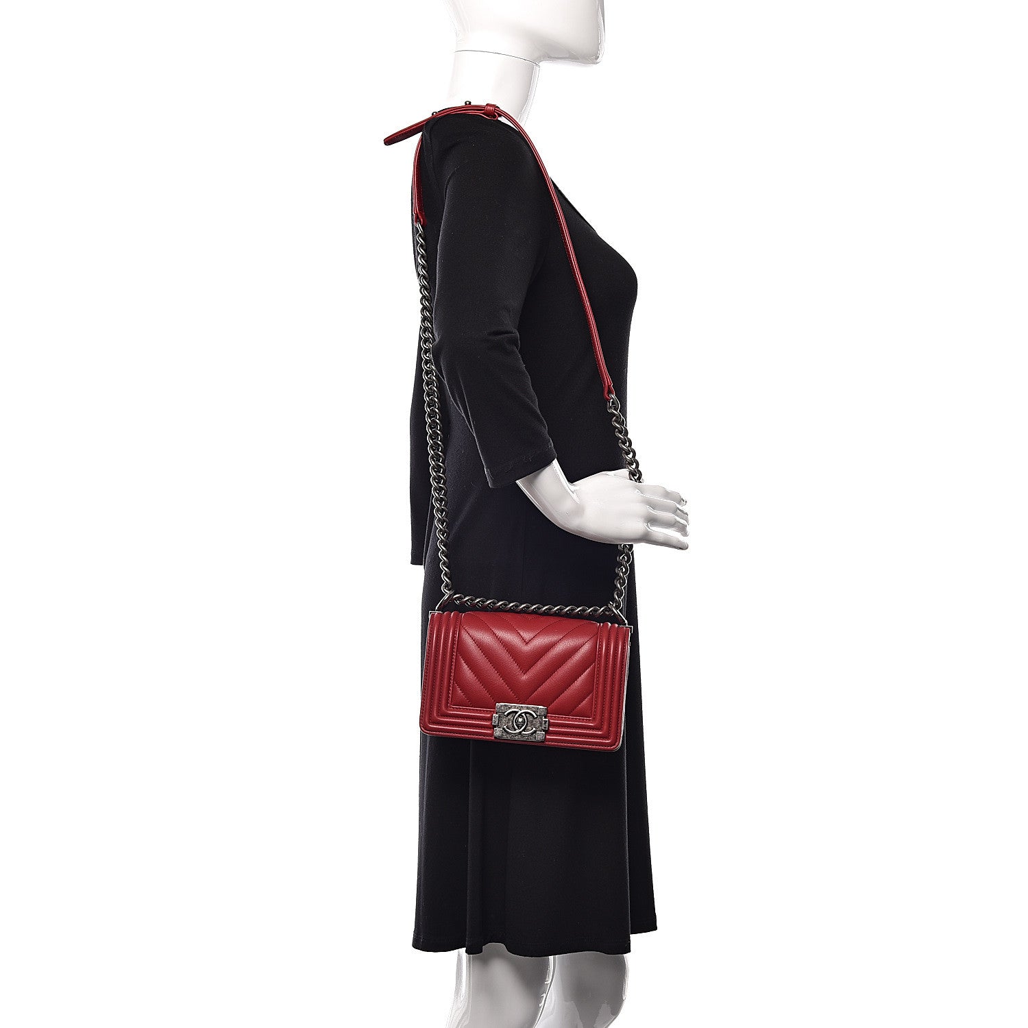 Chanel Calfskin Chevron Quilted Small Boy Flap Red 2 of 13
