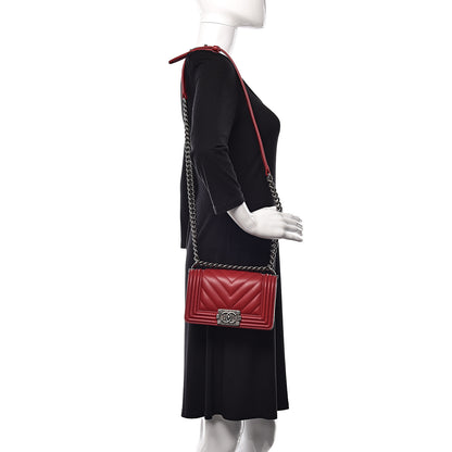 Chanel Calfskin Chevron Quilted Small Boy Flap Red 2 of 13