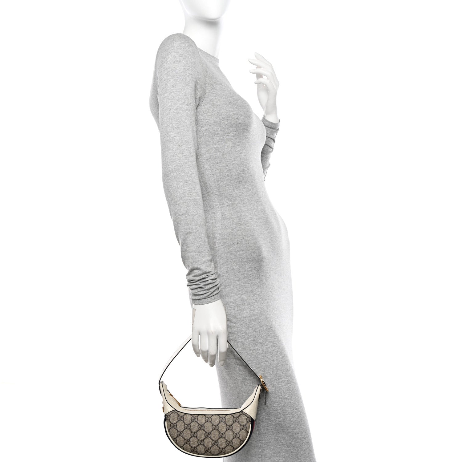 Gucci GG Supreme Monogram Textured Dollar Calfskin Web Mini Ophidia Half Moon Hobo Beige Ebony Mystic White 2 of 10