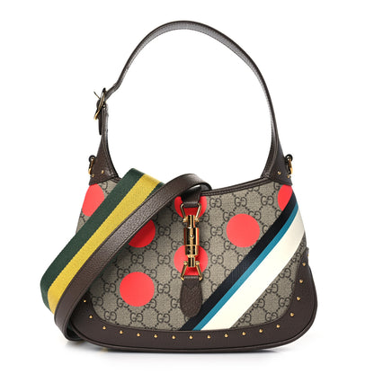 Gucci GG Supreme Monogram Geometric Textured Dollar Calfskin Web Small Jackie 1961 Hobo 1 of 10