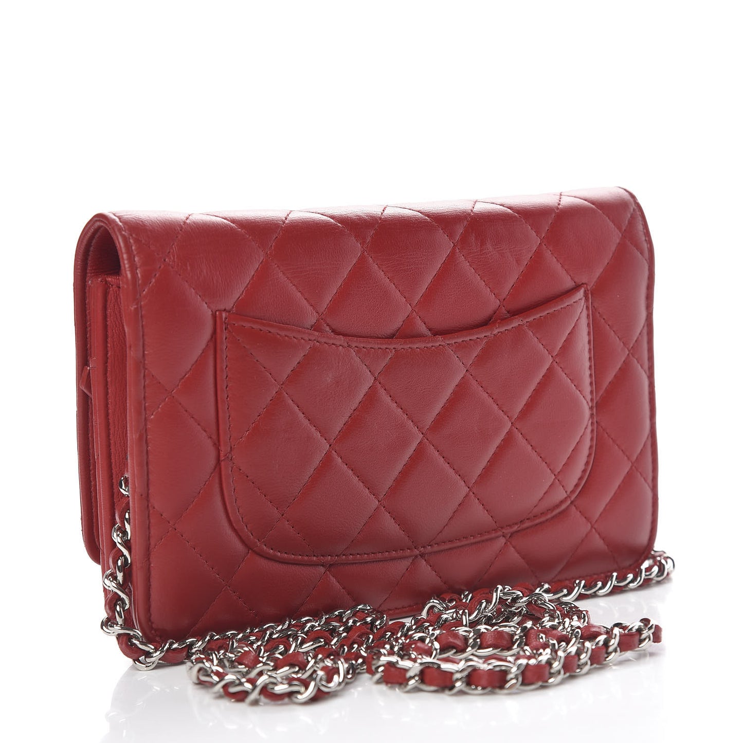 Lambskin Quilted Wallet On Chain WOC Red