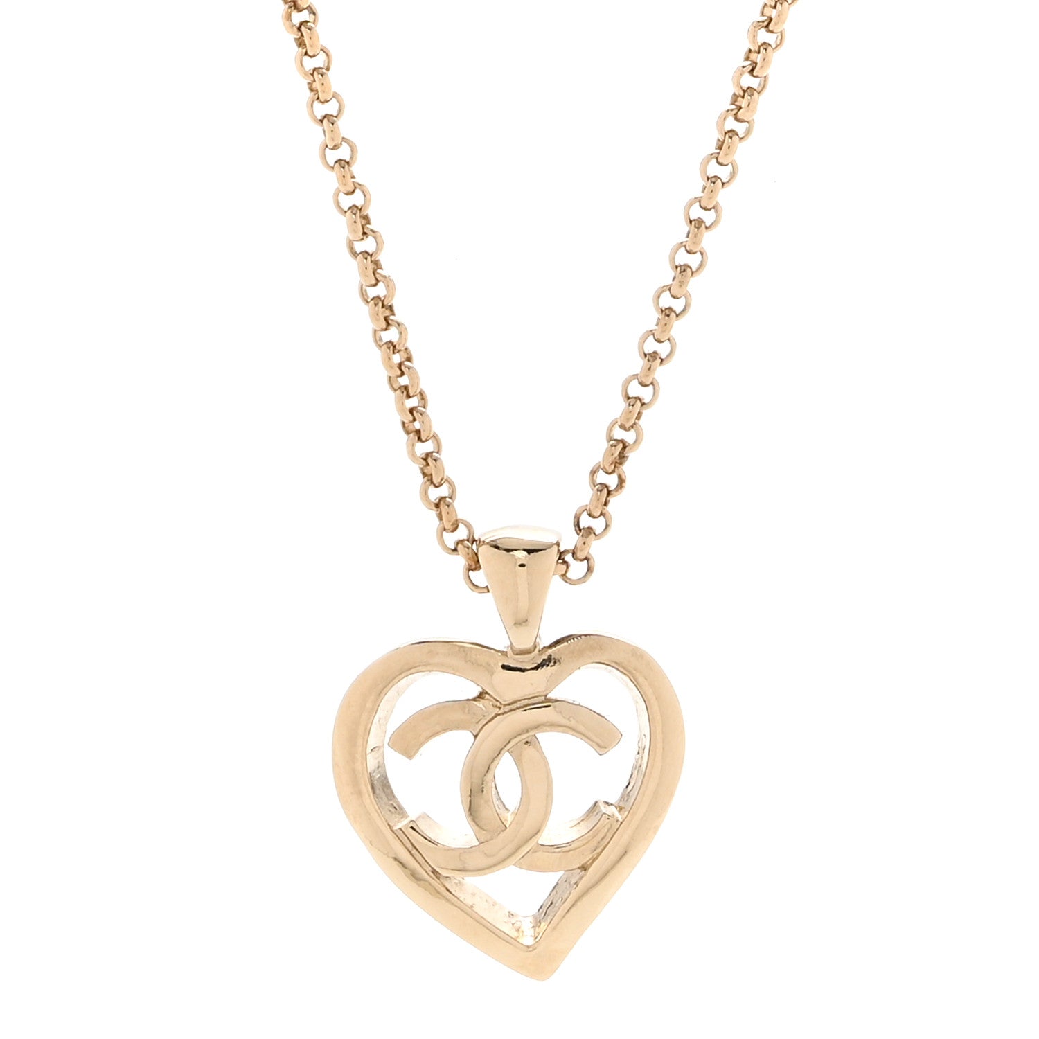 Chanel CC Heart Chain Pendant Necklace Gold 4 of 5
