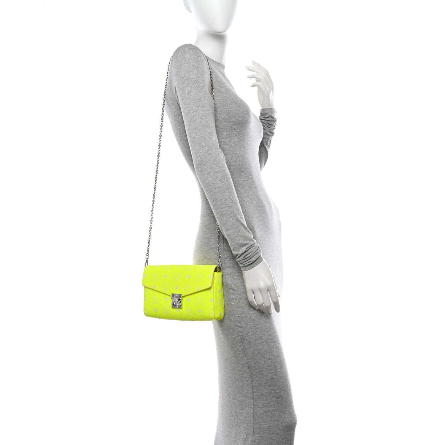 MCM Visetos Monogram Medium Millie Crossbody Bag Neon Yellow 2 of 11
