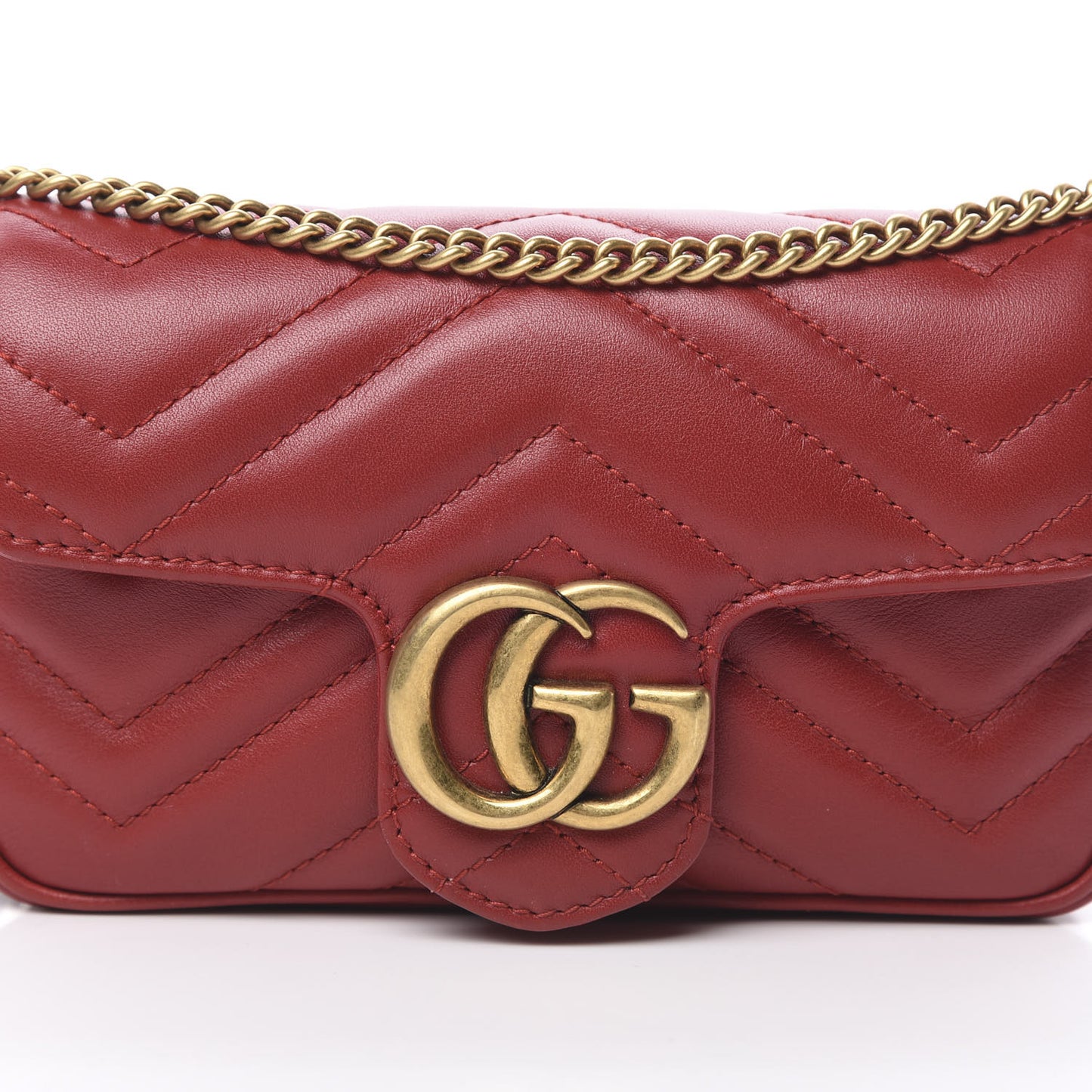 Calfskin Matelasse Super Mini GG Marmont Shoulder Bag Hibiscus Red