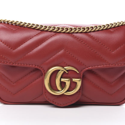 Gucci Calfskin Matelasse Super Mini GG Marmont Shoulder Bag Hibiscus Red 8 of 11