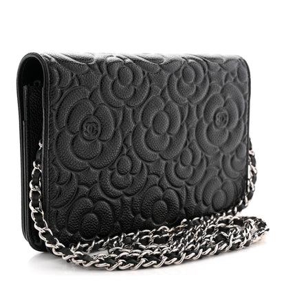 Chanel Caviar Camellia Embossed Wallet On Chain WOC Black 3 of 12