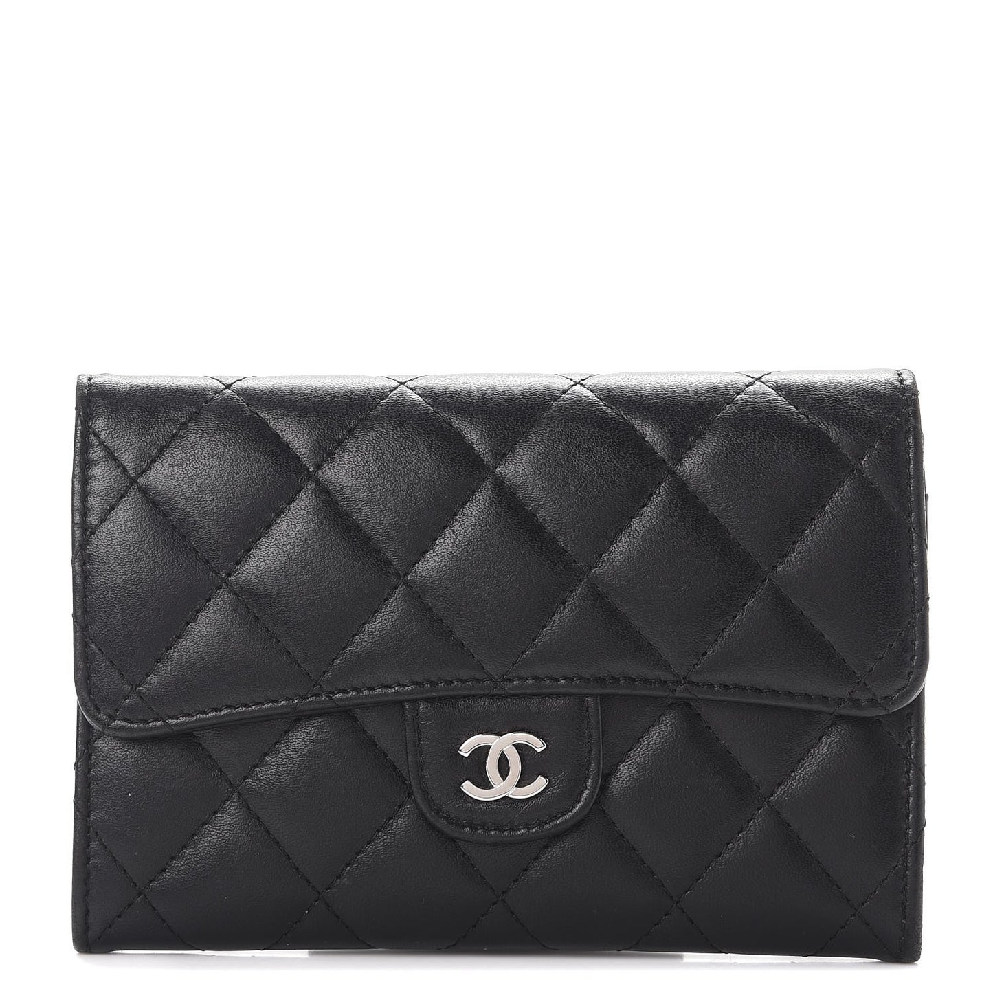 Lambskin Quilted Small Flap Wallet Black