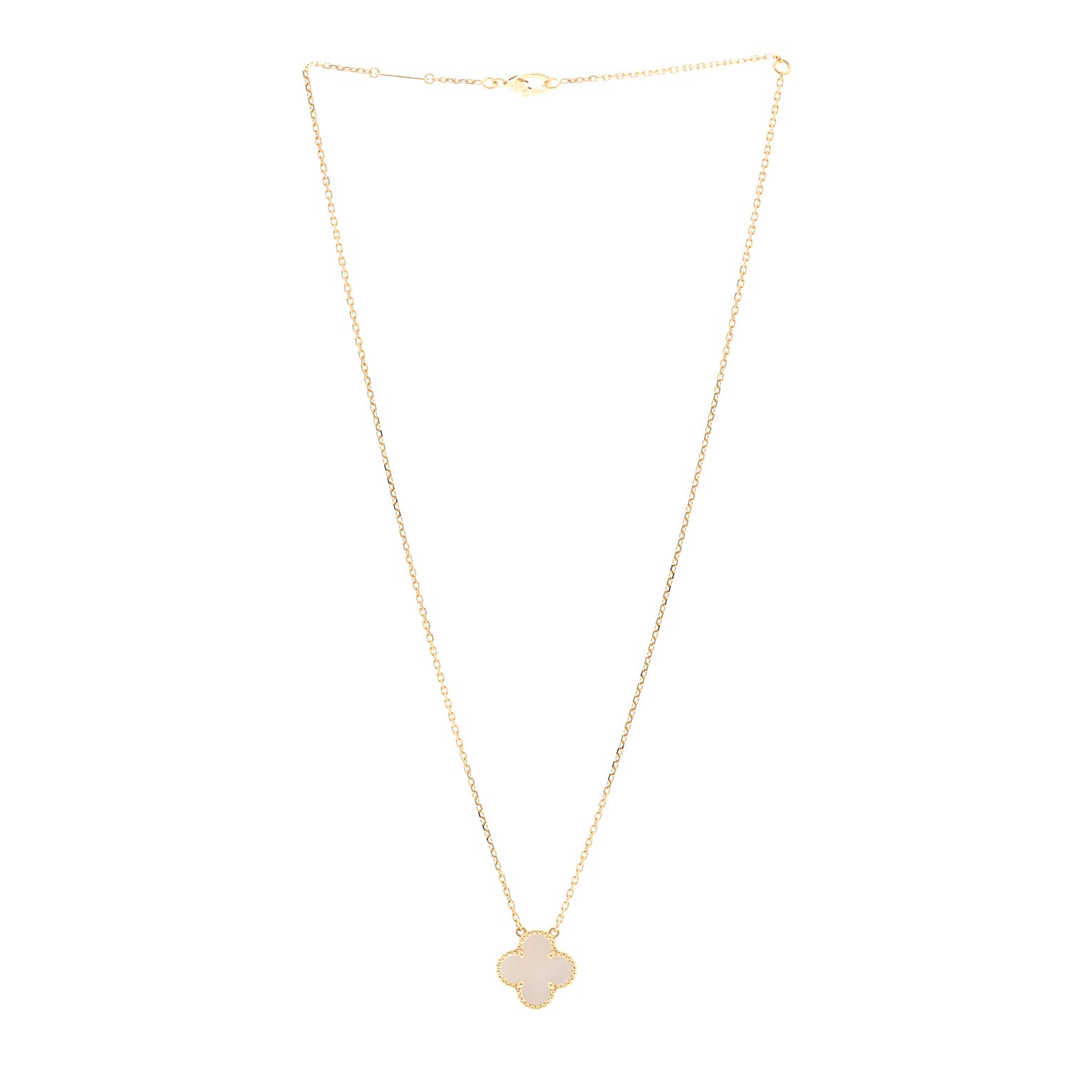 Van Cleef & Arpels 18K Yellow Gold Mother of Pearl Vintage Alhambra Pendant Necklace 3 of 6