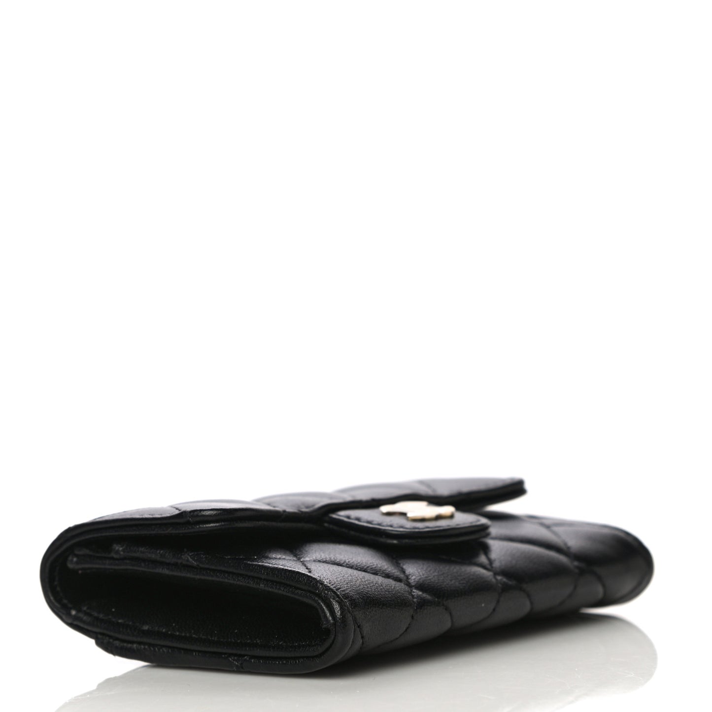 Lambskin Quilted Flap Card Holder Wallet Black
