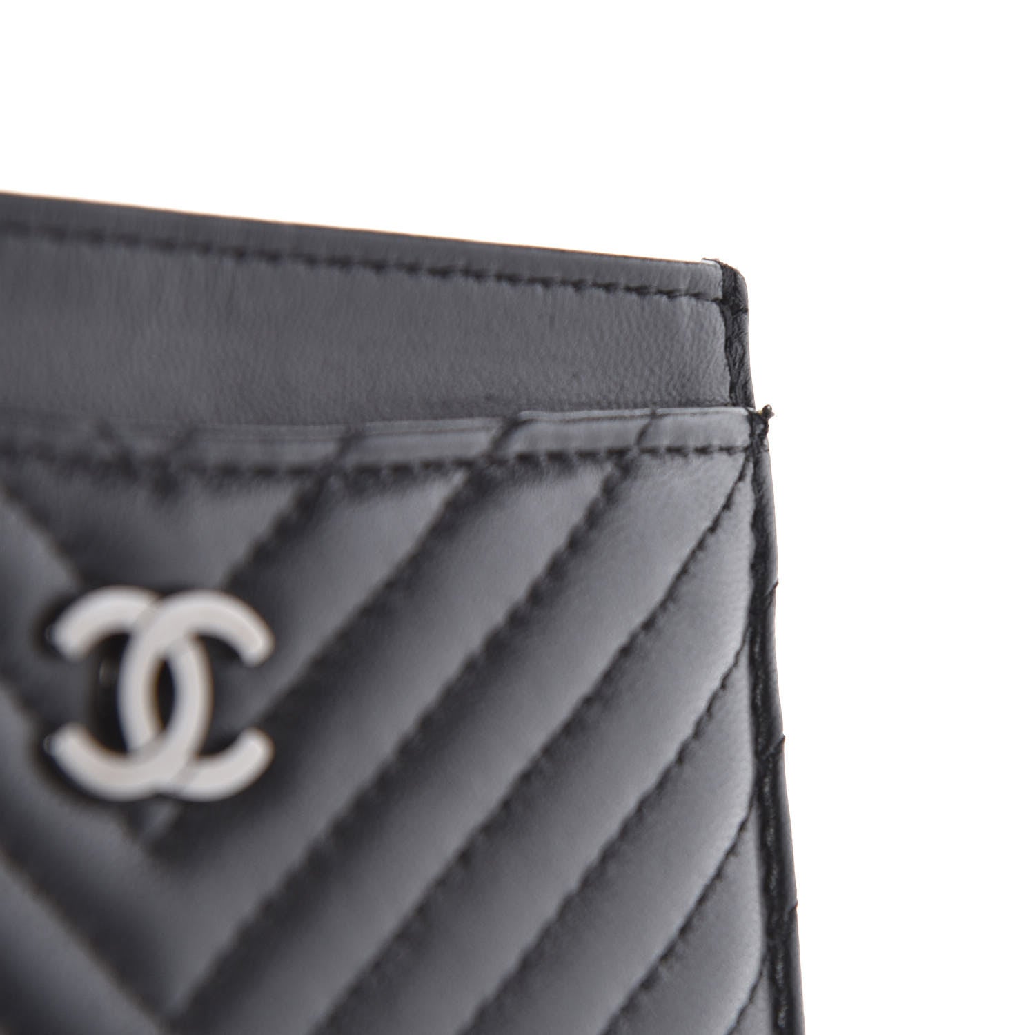Chanel Lambskin Chevron Quilted Card Holder Black 9 of 11