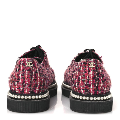 Chanel Tweed Grosgrain Sequin Pearl Lace Up Sneakers 40 Black Pink 6 of 11