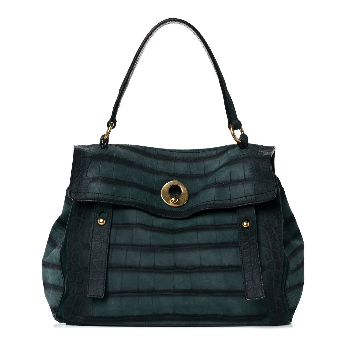 Crocodile Embossed Nubuck Calfskin Medium Muse Two Green