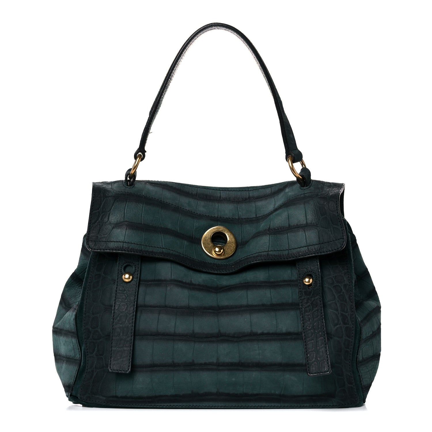 Saint Laurent Crocodile Embossed Nubuck Calfskin Medium Muse Two Green 1 of 19