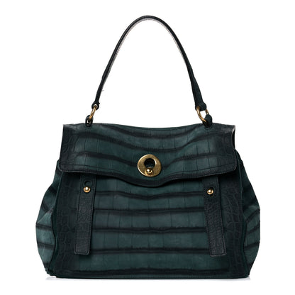 Saint Laurent Crocodile Embossed Nubuck Calfskin Medium Muse Two Green 1 of 19