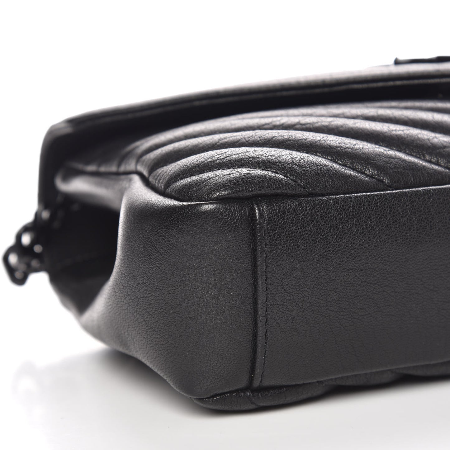 Sheepskin Matelasse Chevron Monogram Medium College Bag Black