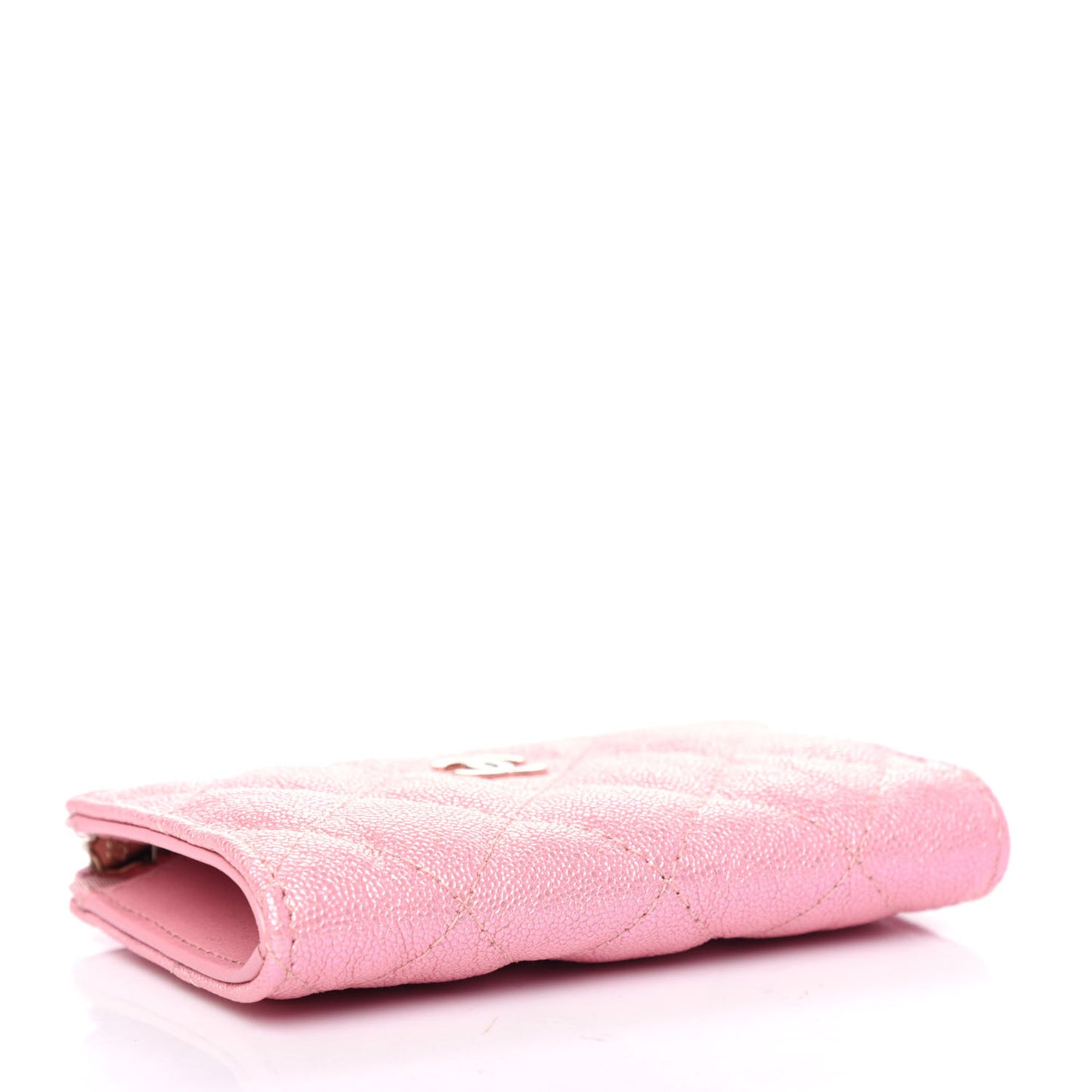 Iridescent Caviar Quilted Zipped Key Holder Case Rose Pink