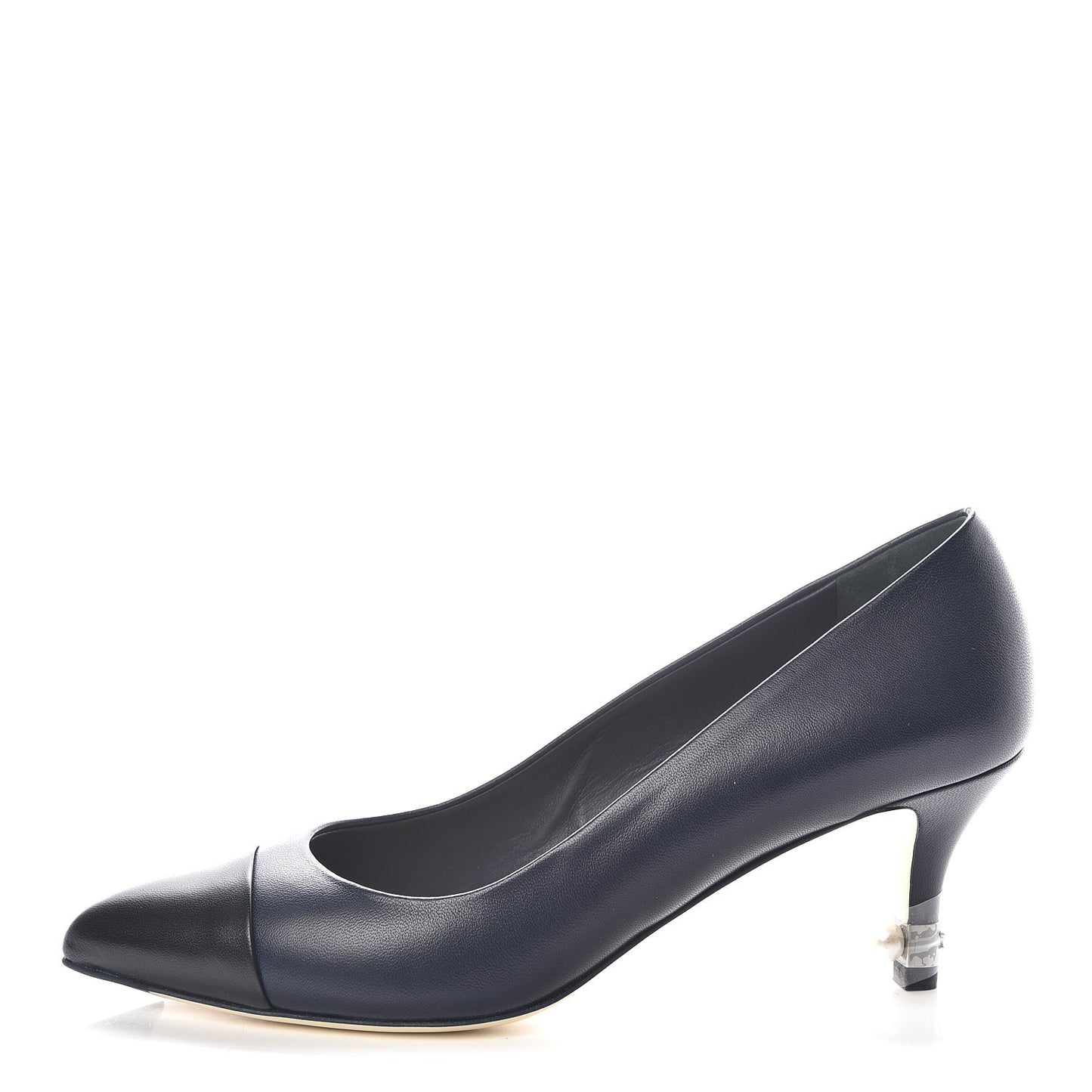 Lambskin Pearl Cap Toe Pumps 37 Navy Blue Black