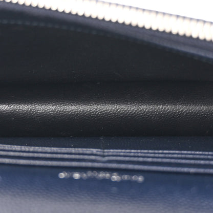 Saint Laurent Grain De Poudre Matelasse Chevron Monogram Envelope Chain Wallet Navy 5 of 12