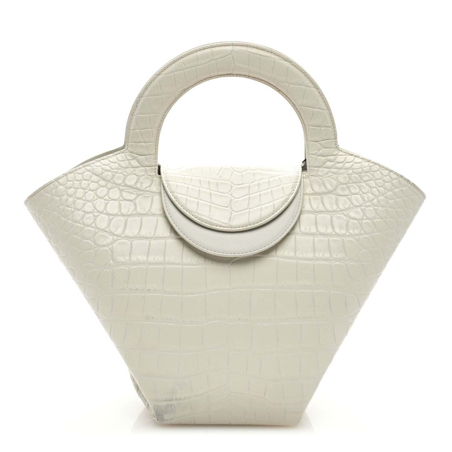 Calfskin Crocodile Embossed Doll Top Handle Bag White