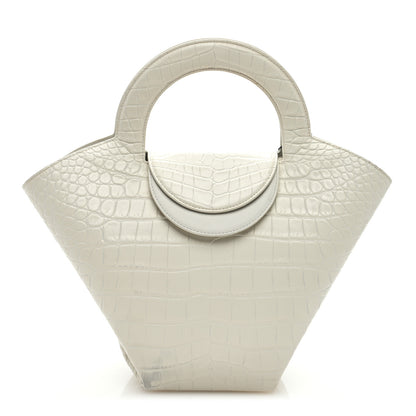 Bottega Veneta Calfskin Crocodile Embossed Doll Top Handle Bag White 2 of 11