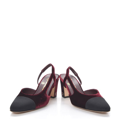 Chanel Velvet Grosgrain Cap Toe CC Slingback Pumps 35.5 Burgundy Black 11 of 11