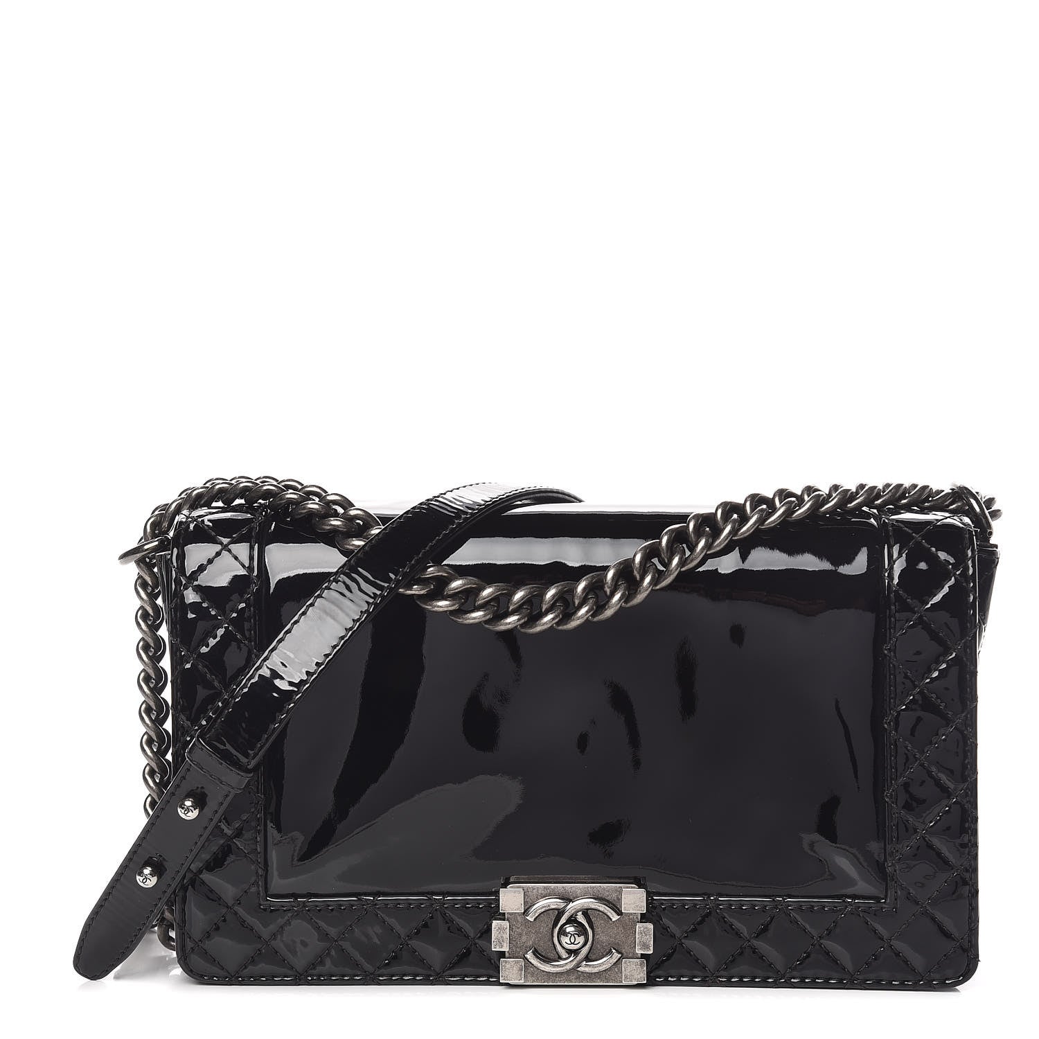 Chanel Patent New Medium Boy Reverso Flap Black 1 of 7