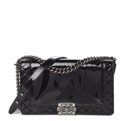 Chanel Patent New Medium Boy Reverso Flap Black 1 of 7
