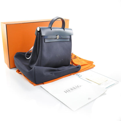 Hermes Toile Herbag PM Navy Bleu 3 of 11